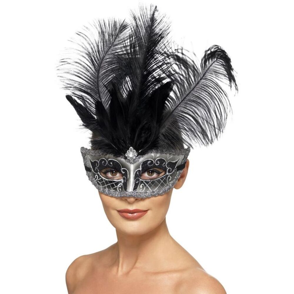 Smiffys Venetian Colombina Eye Mask / Gray/Black